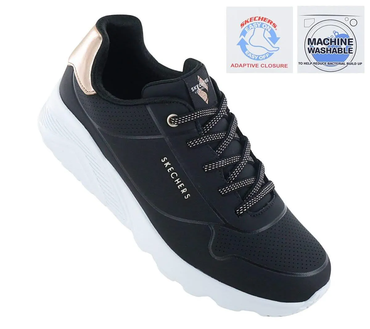 Skechers Uno Lite - Metallic Mode - Damen Sneakers Schuhe Schwarz 310384L-BLK