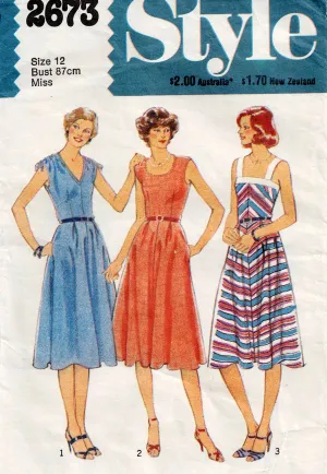 Style 2673 Womens Sundress in 3 Styles 1980s Vintage Sewing Pattern Size 12 Bust 34 inches