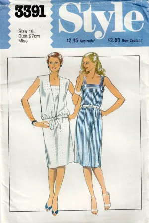 Style 3391 Womens Summer Sundress & Jacket 1980s Vintage Sewing Pattern Size 16 Bust 38 Inches UNCUT Factory Folded
