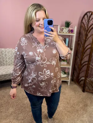 Take it Easy Top - Mocha Floral - Restocked!