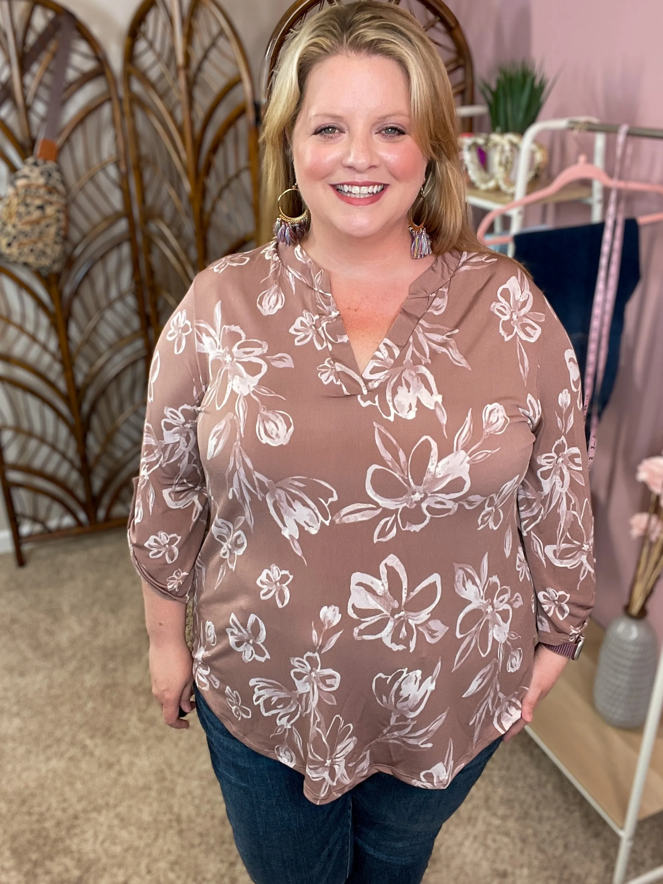 Take it Easy Top - Mocha Floral - Restocked!