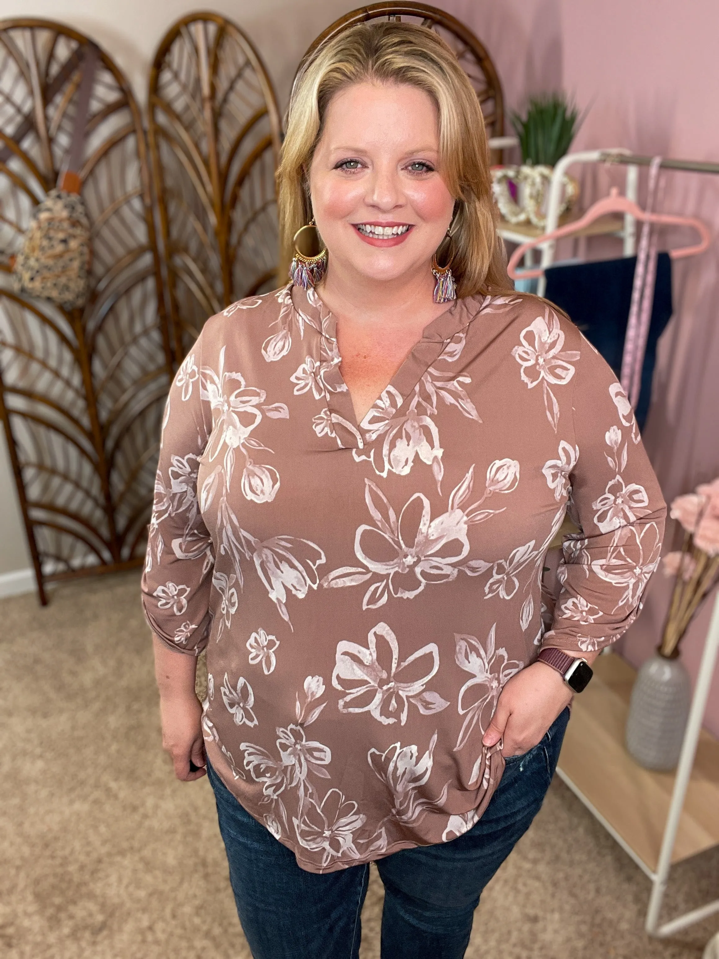 Take it Easy Top - Mocha Floral - Restocked!