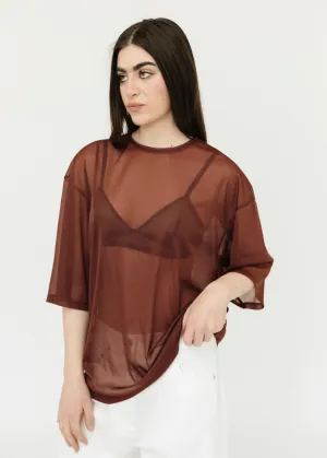 Tibi Sheer Gauze Easy T in Cinnamon