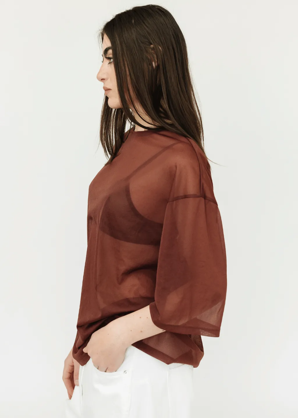 Tibi Sheer Gauze Easy T in Cinnamon