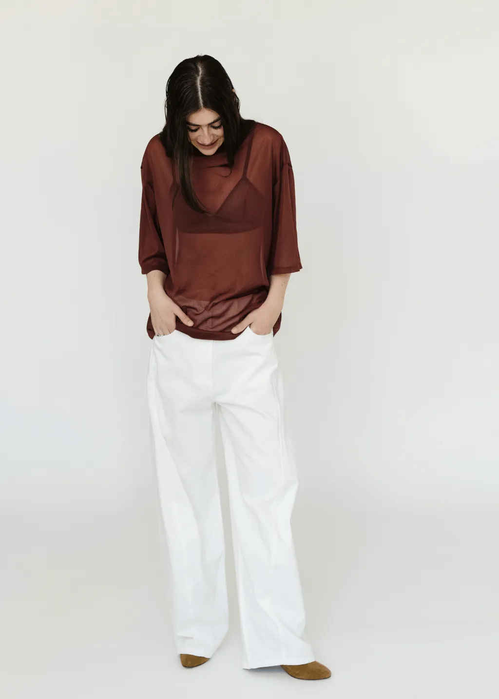 Tibi Sheer Gauze Easy T in Cinnamon