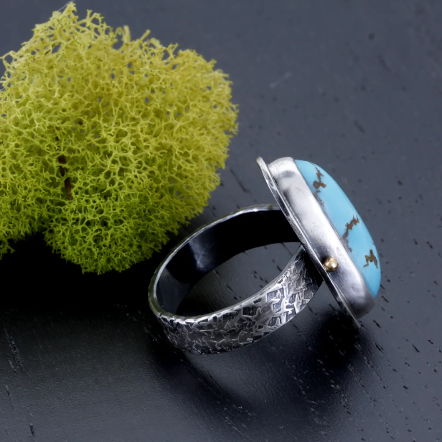 Turquoise Ring in Sterling Silver with 18k Gold Accents