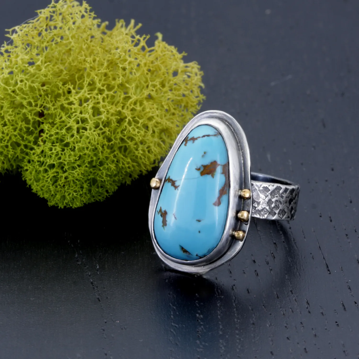 Turquoise Ring in Sterling Silver with 18k Gold Accents