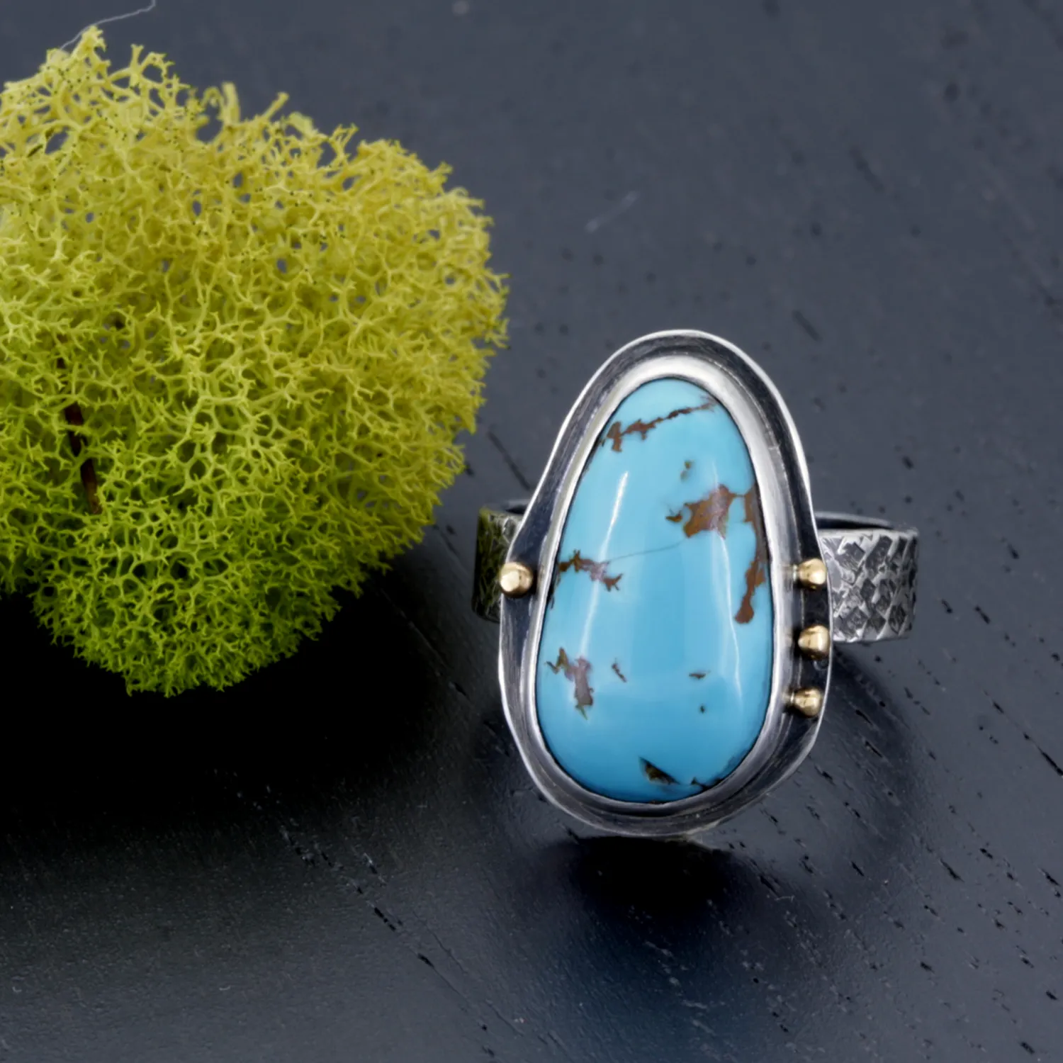 Turquoise Ring in Sterling Silver with 18k Gold Accents