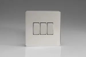 Varilight XDC3S Light Switch Polished Chrome 3-Gang 10A 1- or 2-Way Rocker Switch
