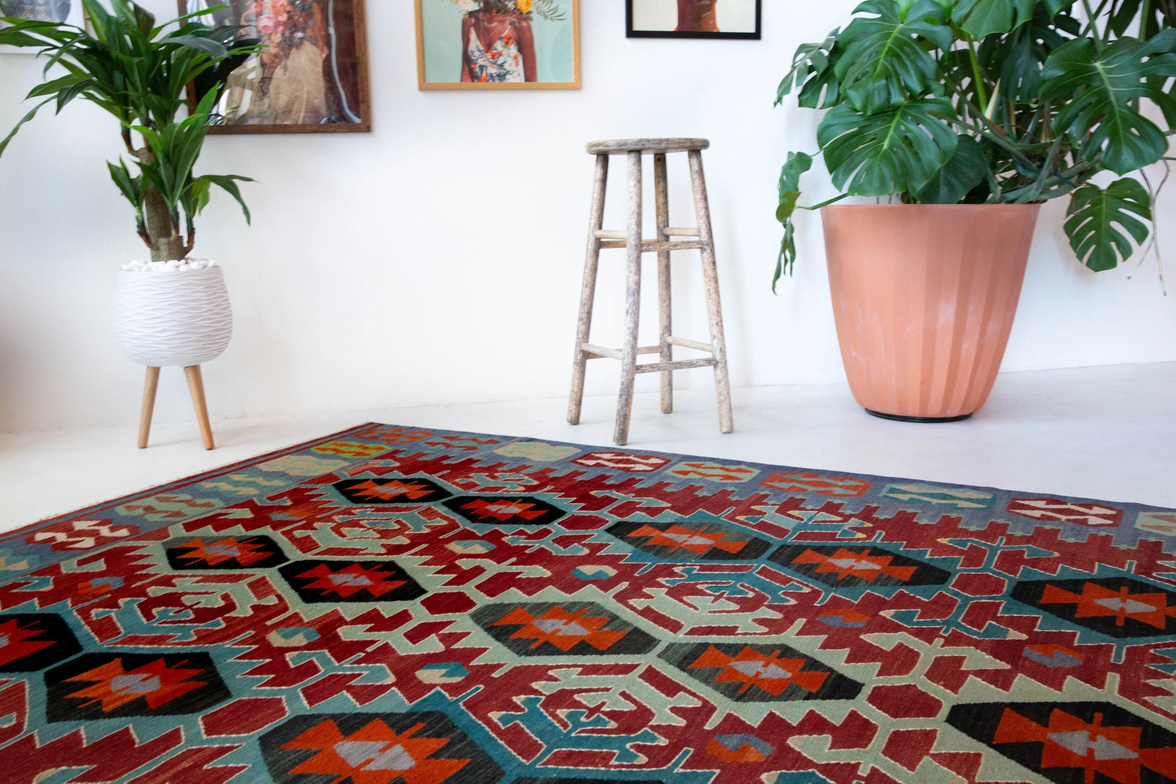 Vintage Oushak Esme Kilim Rug 6'8"x11'4"