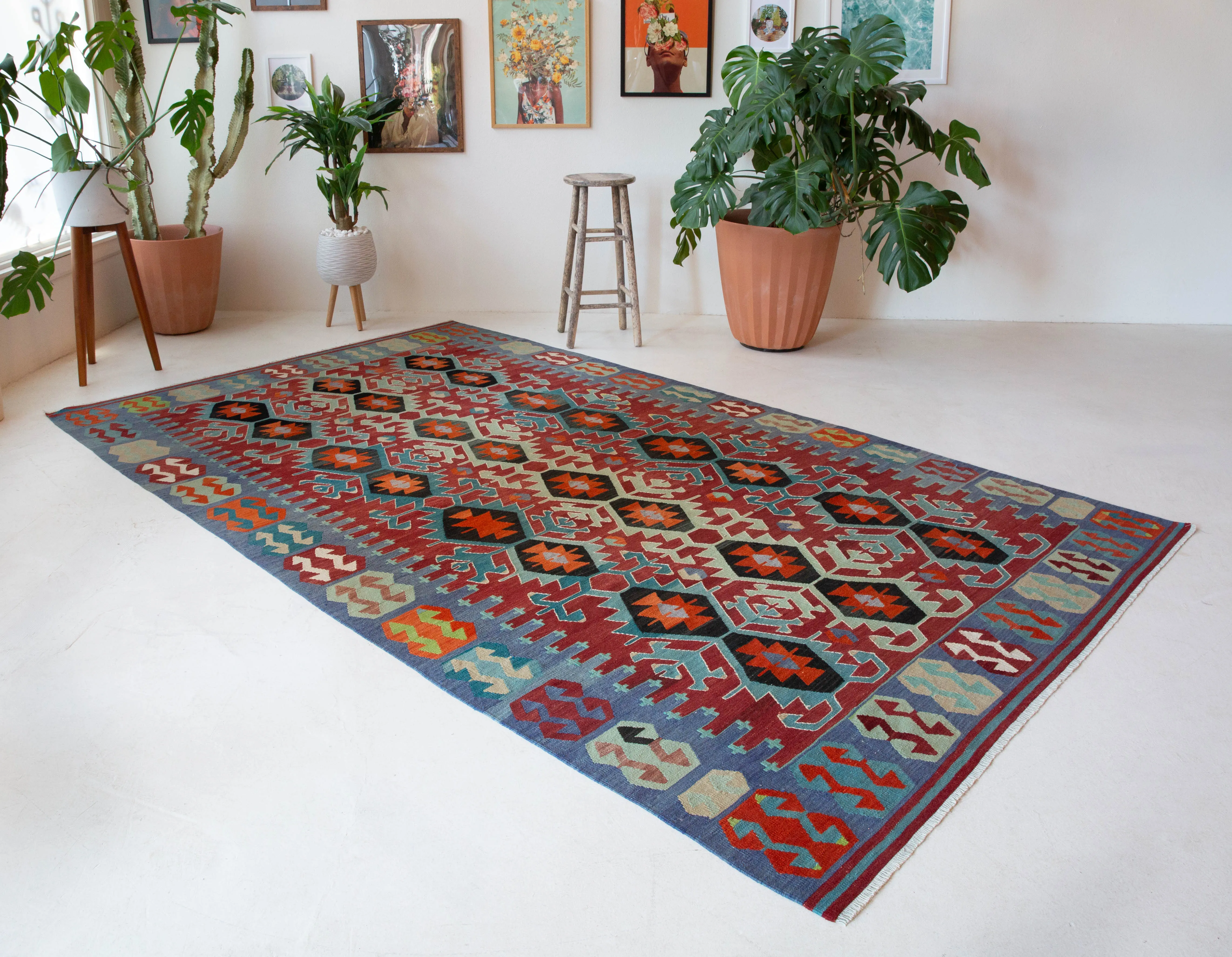 Vintage Oushak Esme Kilim Rug 6'8"x11'4"