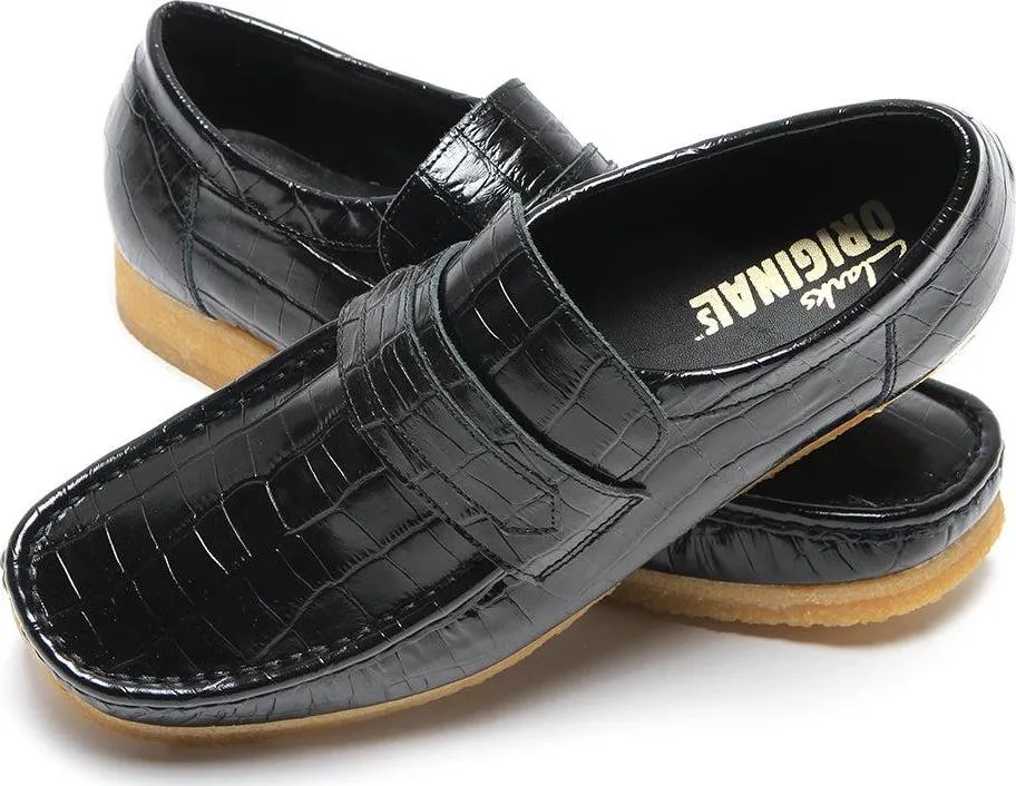 Wallabee Loafer Black Crocodile