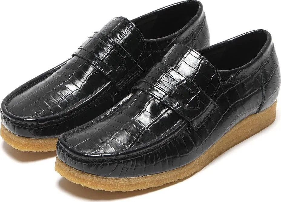 Wallabee Loafer Black Crocodile
