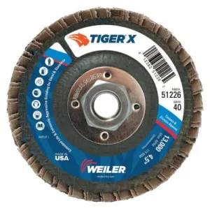 Weiler® Tiger® X Flap Disc, 4-1/2 in Flat, 40 Grit, 5/8 in - 11 Arbor, 51226
