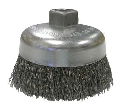 Weiler® Vortec Pro Crimped Wire Cup Brush, 4" Dia, 5/8-11, 0.02" Carbon Steel, Display, 36036
