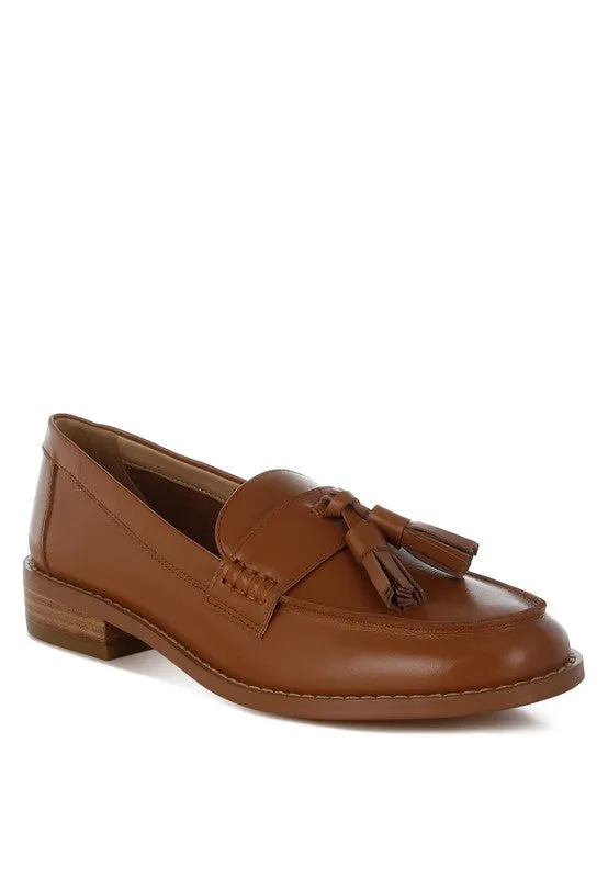 Yelena Real Leather Loafers - Tassel Detail, Plush Insoles, Genuine Leather, Black/Tan