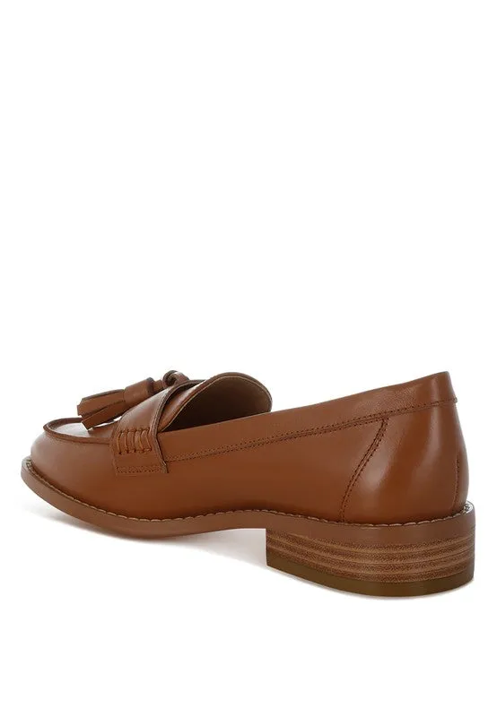 Yelena Real Leather Loafers - Tassel Detail, Plush Insoles, Genuine Leather, Black/Tan