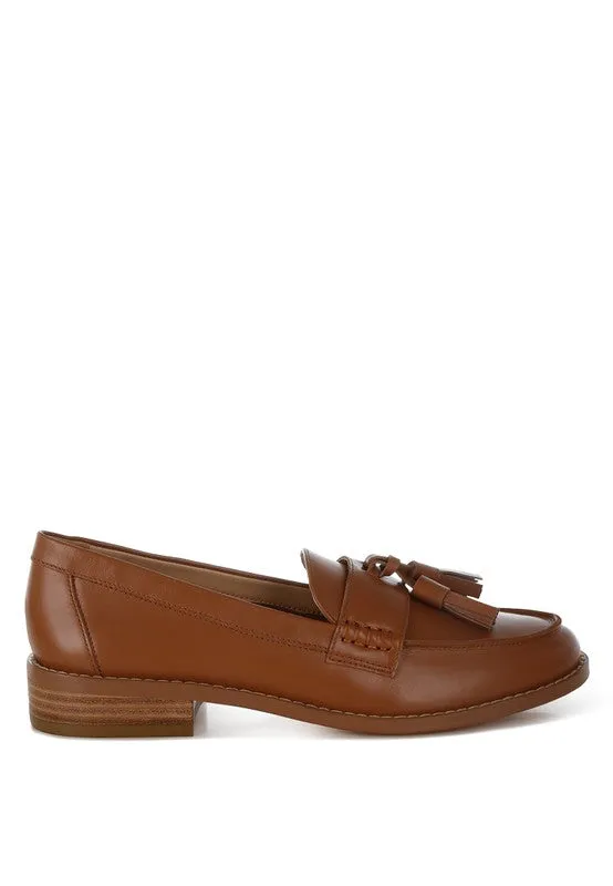 Yelena Real Leather Loafers - Tassel Detail, Plush Insoles, Genuine Leather, Black/Tan