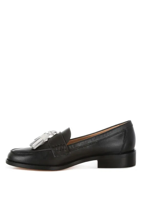 Yelena Real Leather Loafers - Tassel Detail, Plush Insoles, Genuine Leather, Black/Tan