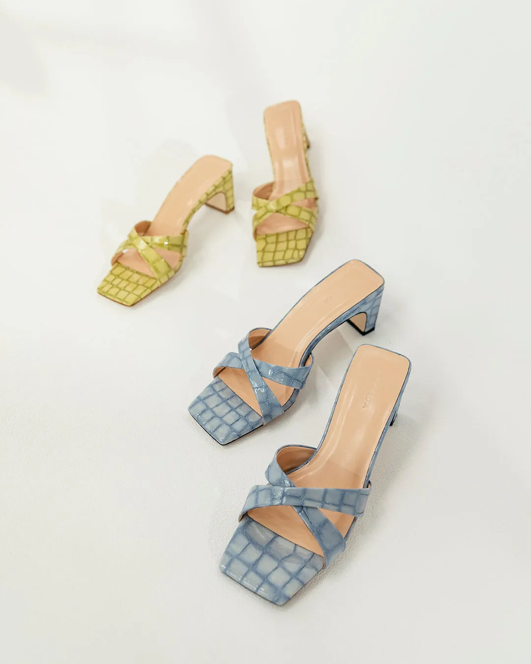 Yumi Sky Blue Croco Embossed Leather Sandals