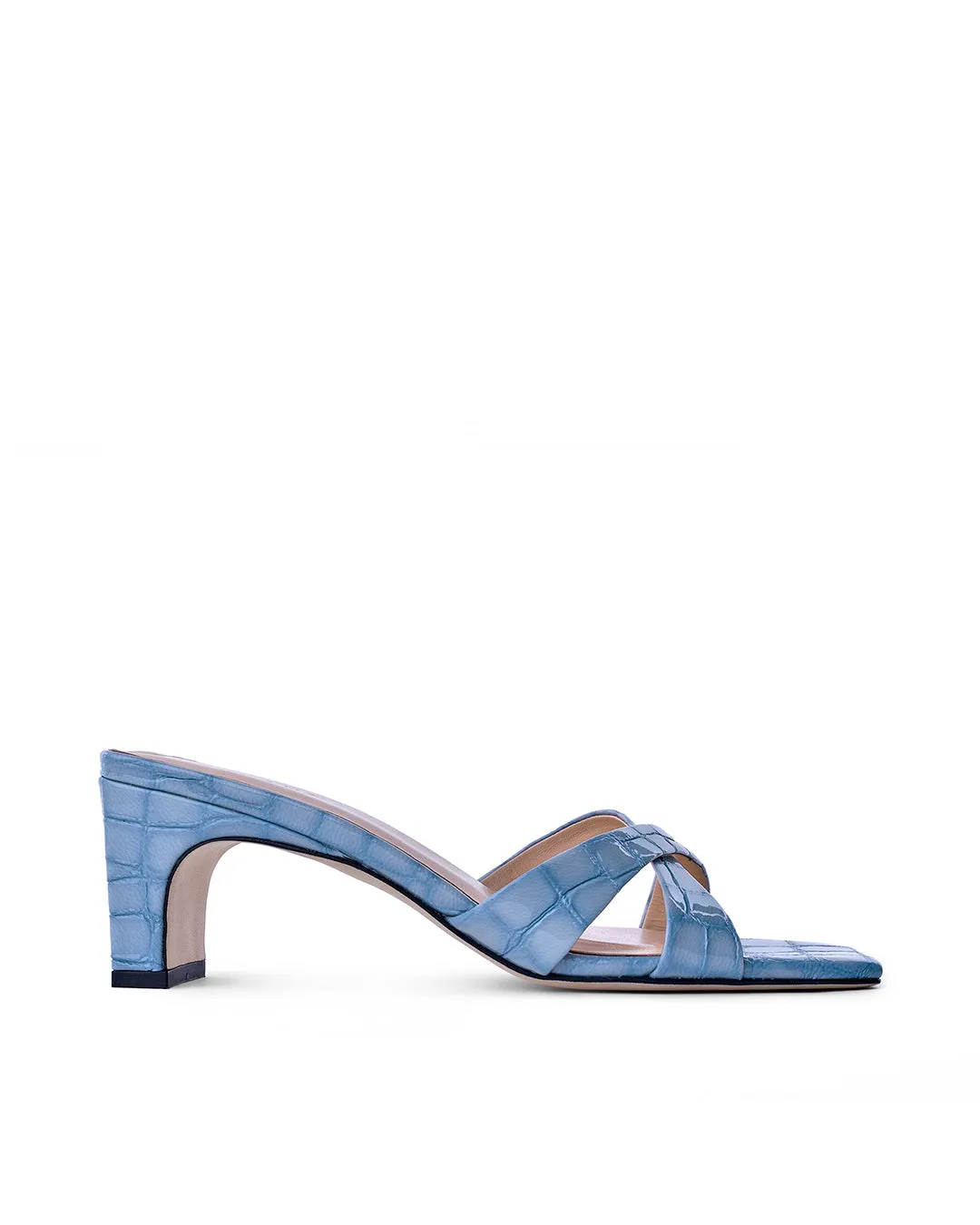 Yumi Sky Blue Croco Embossed Leather Sandals